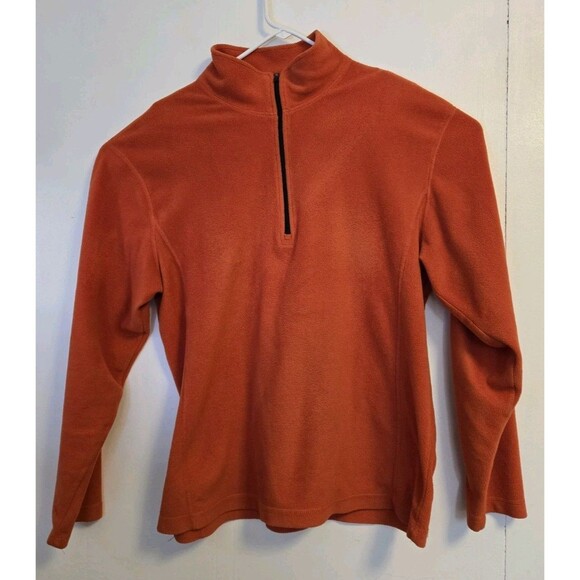 VTG LL Bean Sweater Mens M 1/4 Zip Orange Fleece Quarter Zip 90s Outdoor Fall - Picture 1 of 8